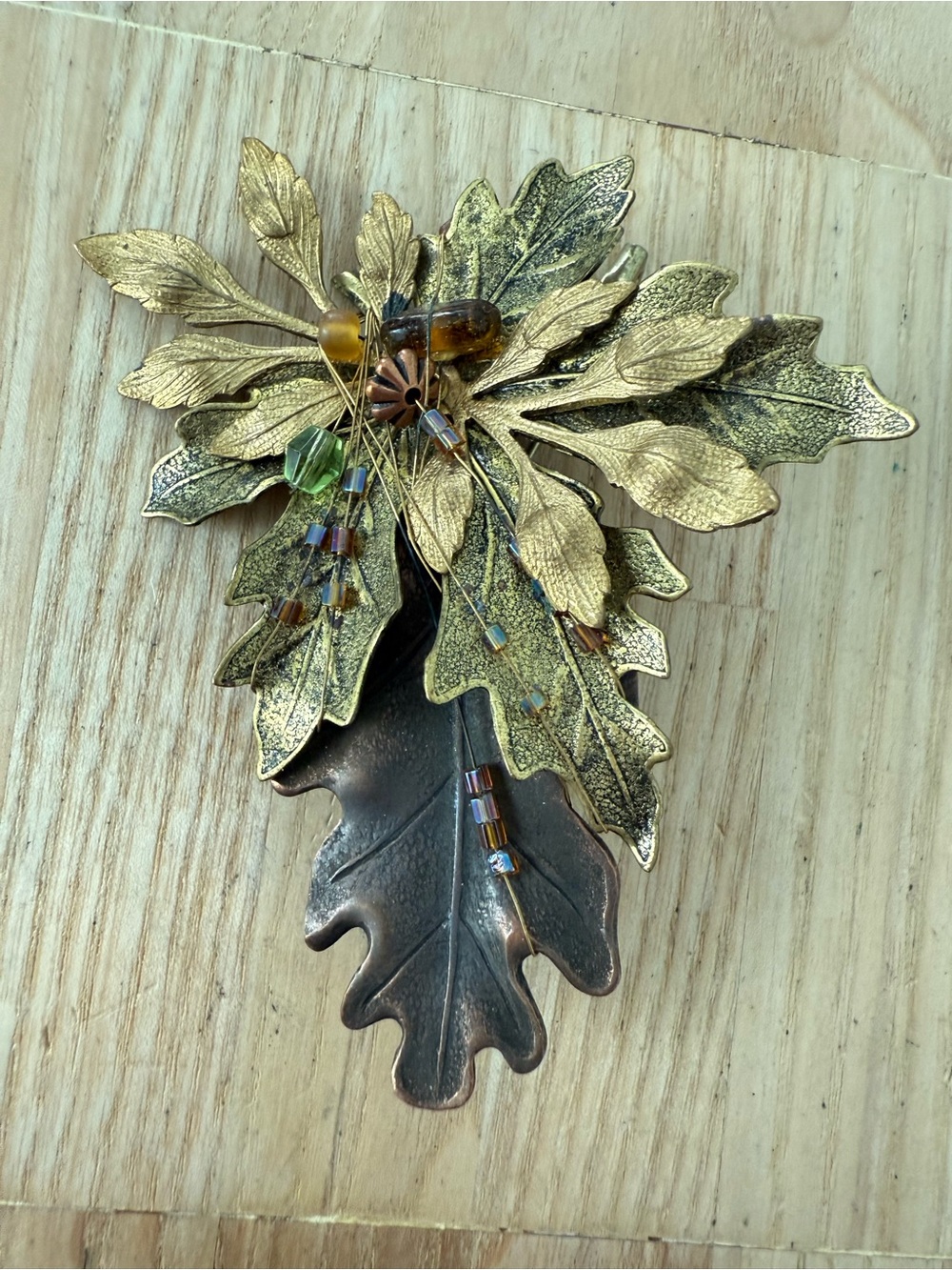 Vintage Cara Stimmel Ltd Copper tone leaf brooch pin